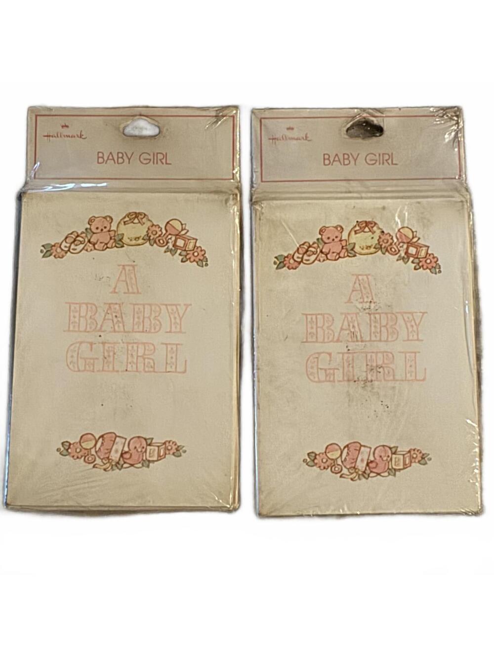 Vintage 70s Hallmark Baby Girl Announcements 2 Packs 16 Cards NOS Pink Gold MCM